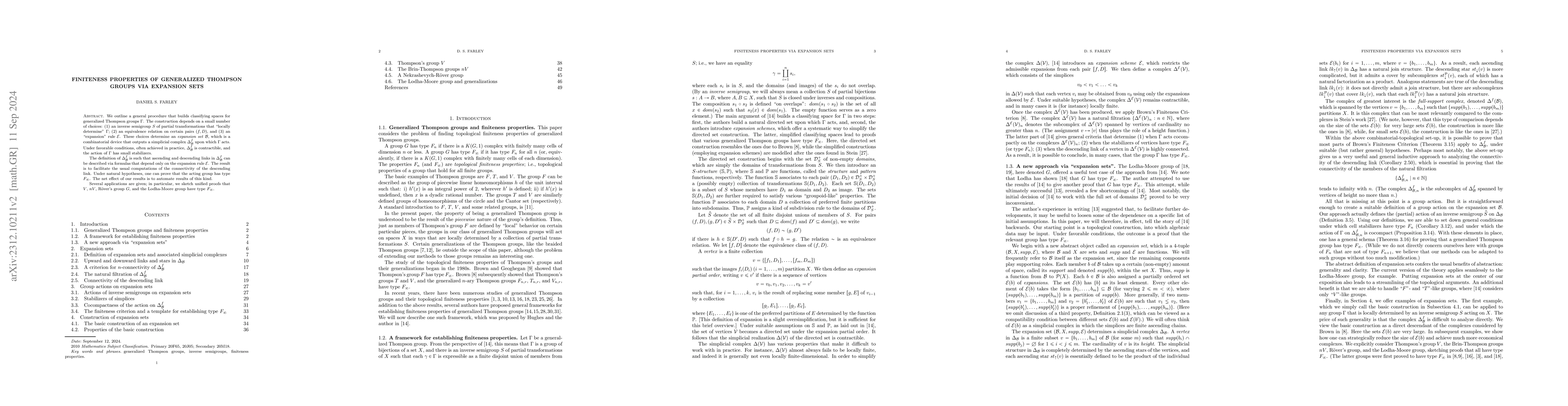Thumbnail for Finiteness properties of generalized Thompson groups via expansion sets