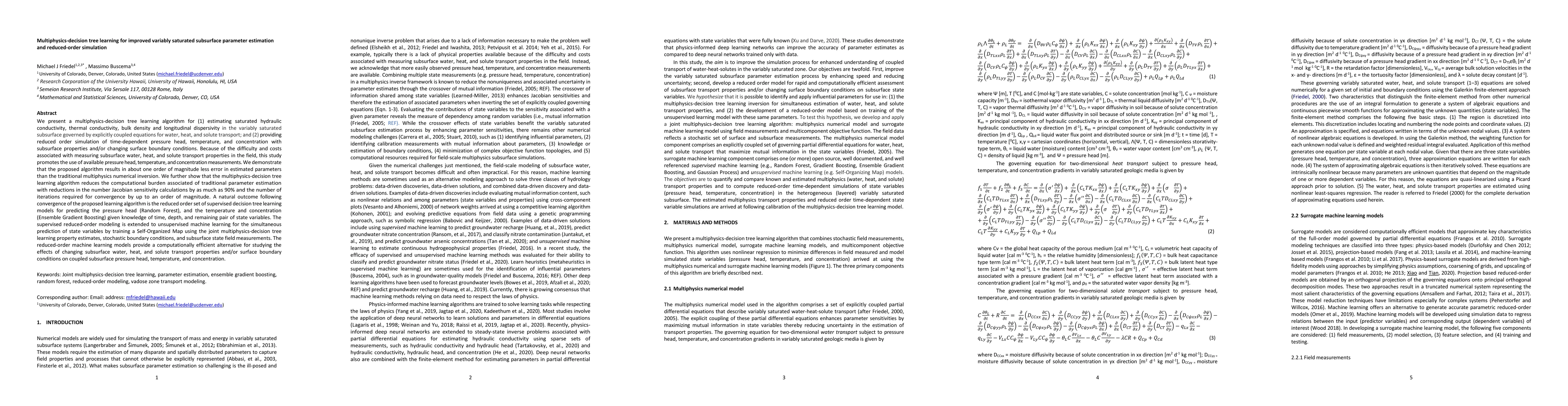 Thumbnail for Multiphysics-decision tree learning for improved variably saturated
  subsurface parameter estimation and reduced-order simulation