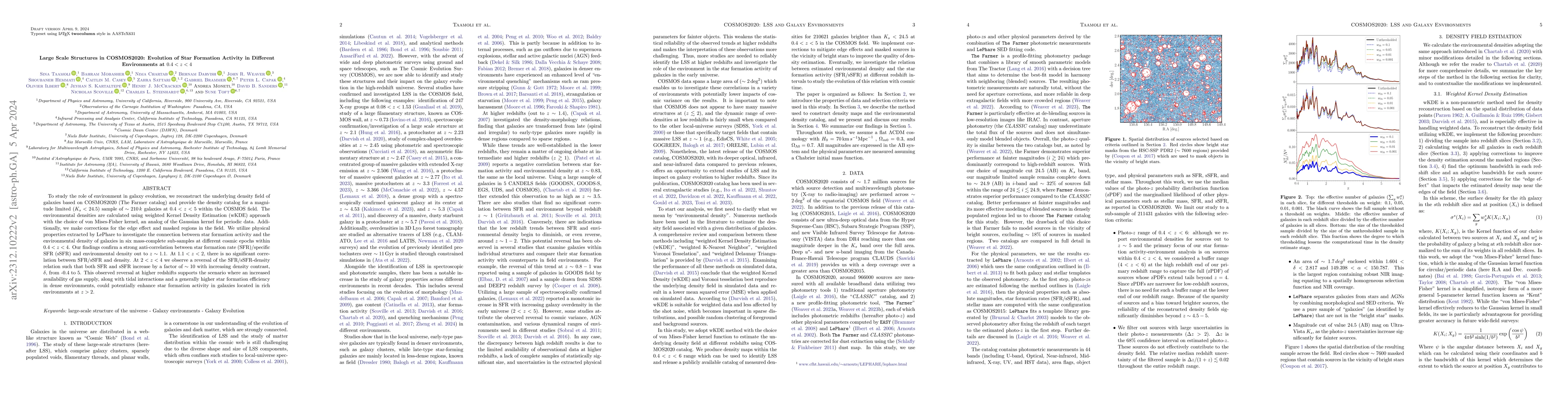 Thumbnail for Large Scale Structures in COSMOS2020: Evolution of Star Formation
  Activity in Different Environments at 0.4 < z < 4