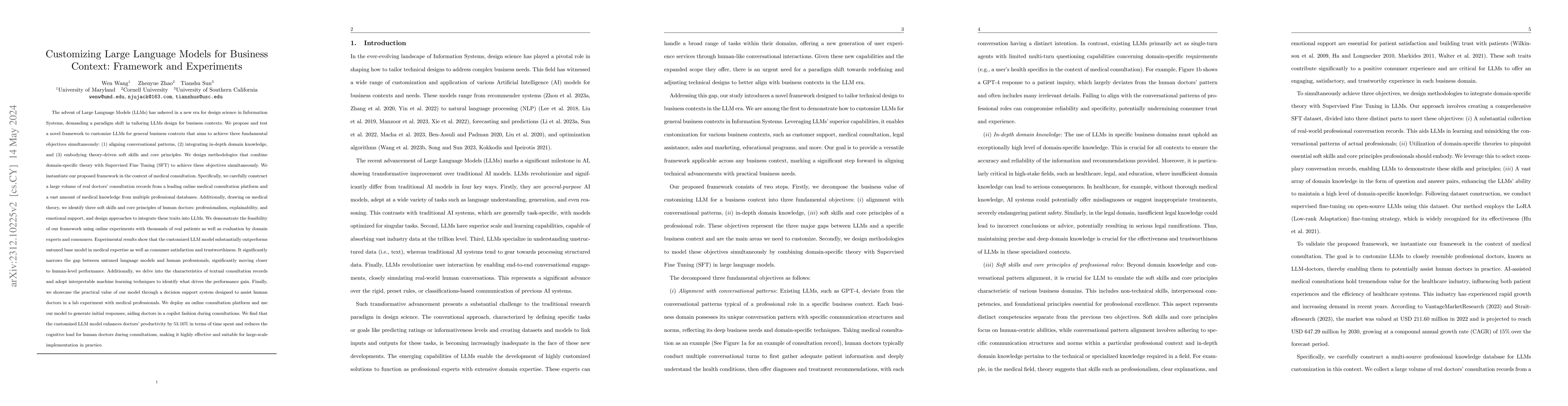Thumbnail for Customizing Large Language Models for Business Context: Framework and
  Experiments