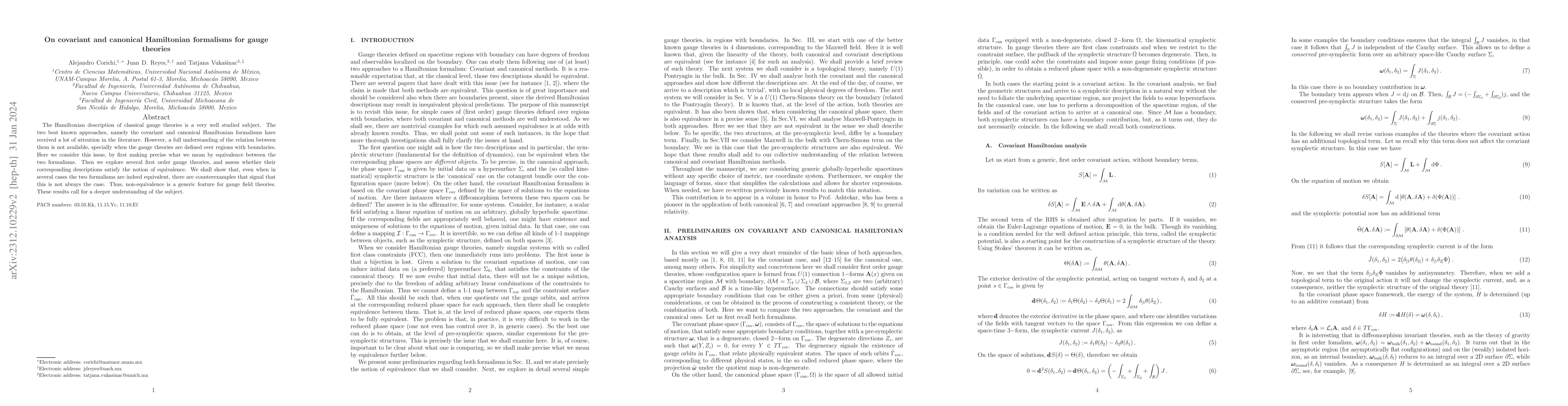 Thumbnail for On covariant and canonical Hamiltonian formalisms for gauge theories