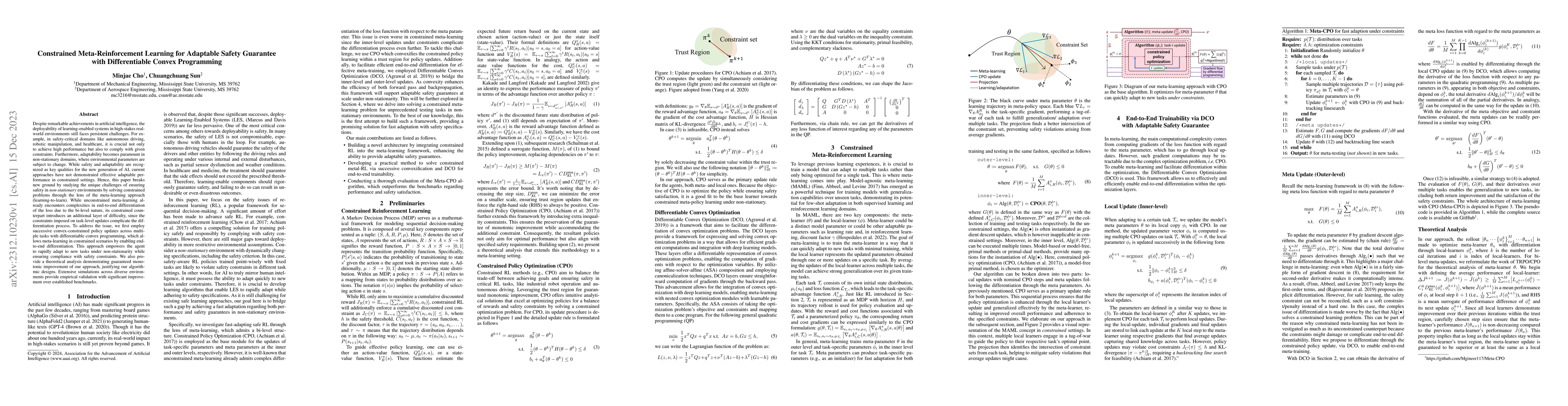 Thumbnail for Constrained Meta-Reinforcement Learning for Adaptable Safety Guarantee
  with Differentiable Convex Programming