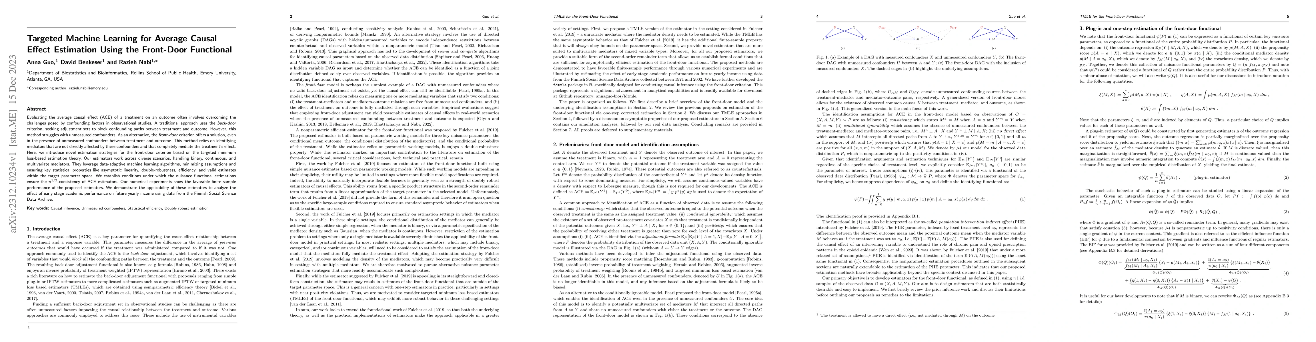 Thumbnail for Targeted Machine Learning for Average Causal Effect Estimation Using the
  Front-Door Functional