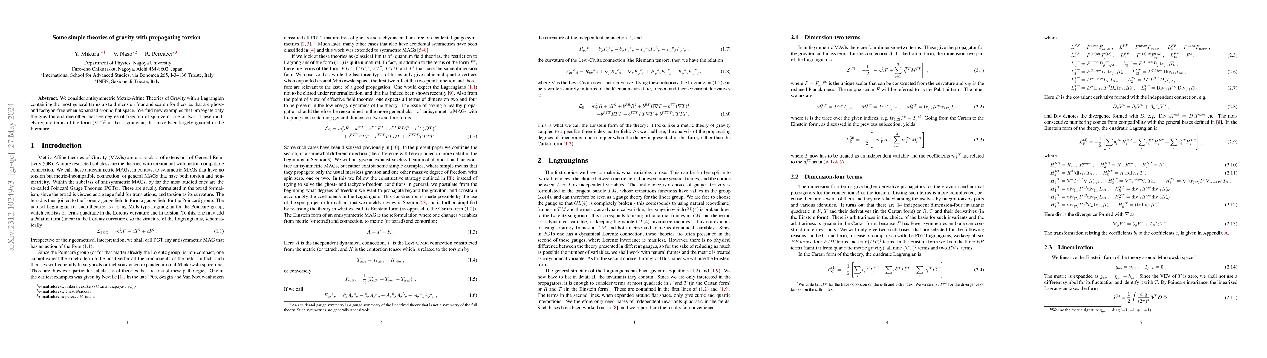 Thumbnail for Some simple theories of gravity with propagating torsion