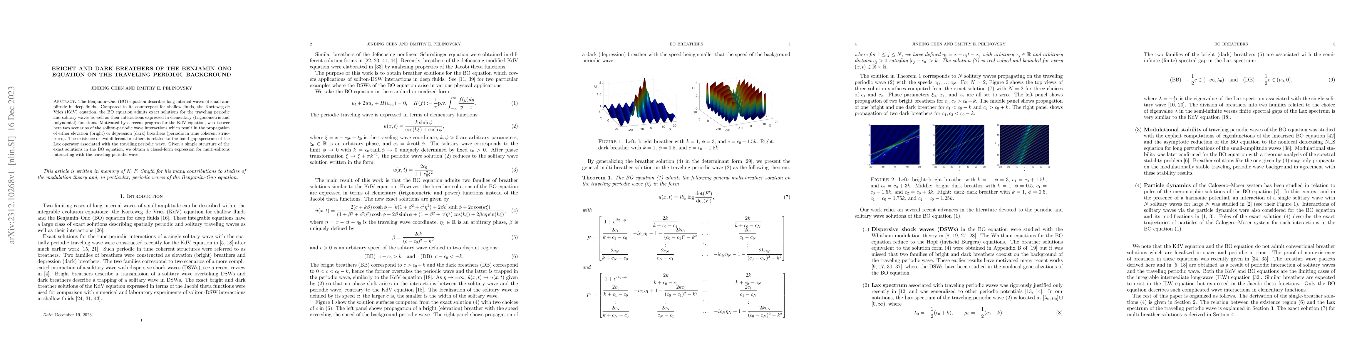 Thumbnail for Bright and dark breathers of the Benjamin-Ono equation on the traveling
  periodic background