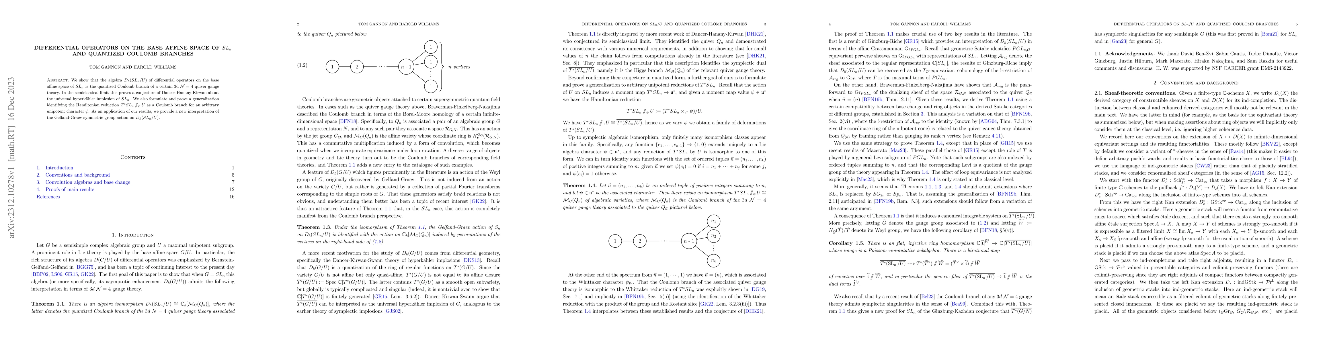 Thumbnail for Differential operators on the base affine space of $SL_n$ and quantized
  Coulomb branches