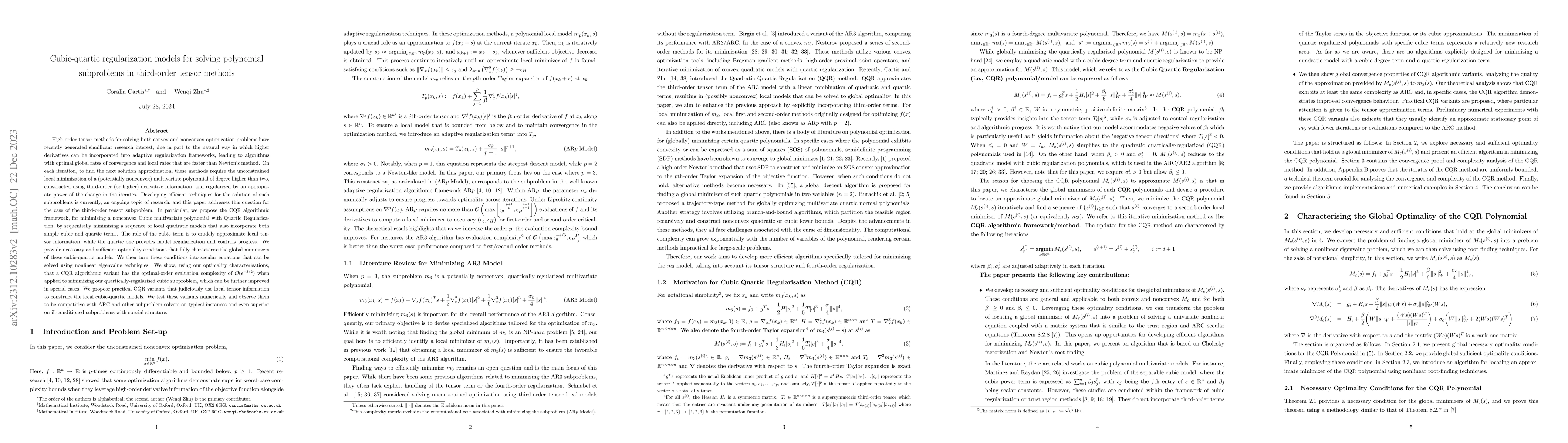 Thumbnail for Cubic-quartic regularization models for solving polynomial subproblems
  in third-order tensor methods