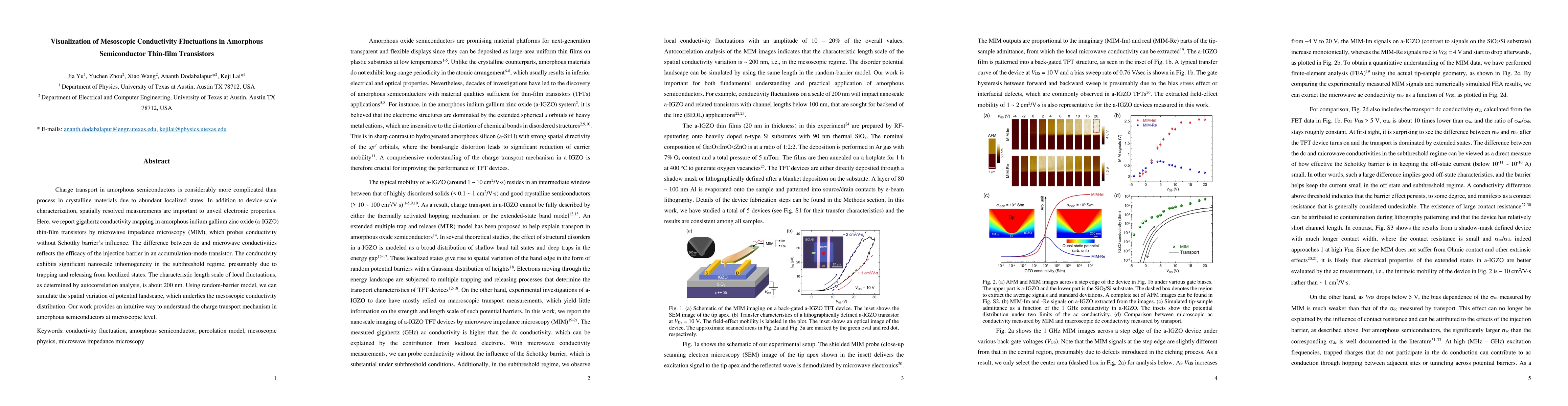 Thumbnail for Visualization of Mesoscopic Conductivity Fluctuations in Amorphous
  Semiconductor Thin-Film Transistors