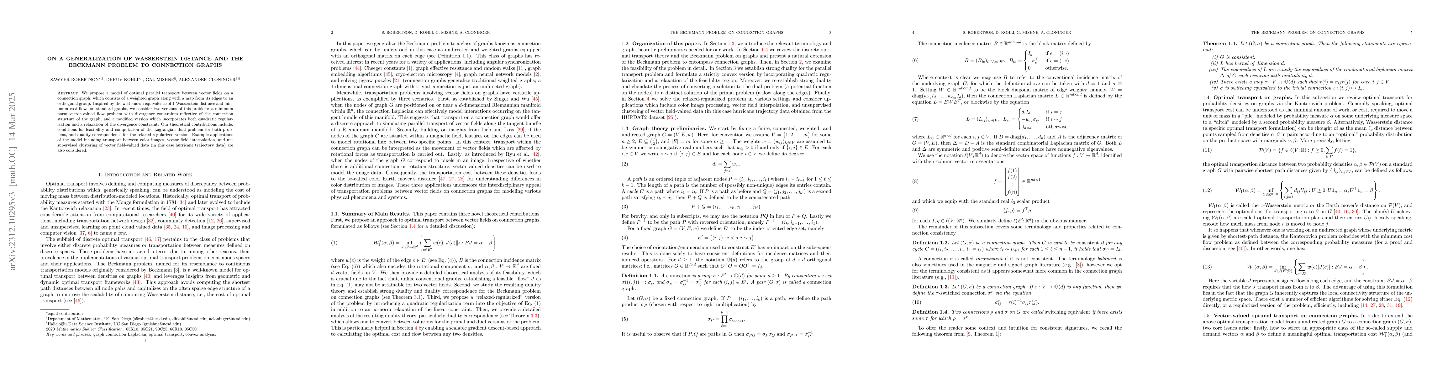 Thumbnail for On a Generalization of Wasserstein Distance and the Beckmann Problem to
  Connection Graphs
