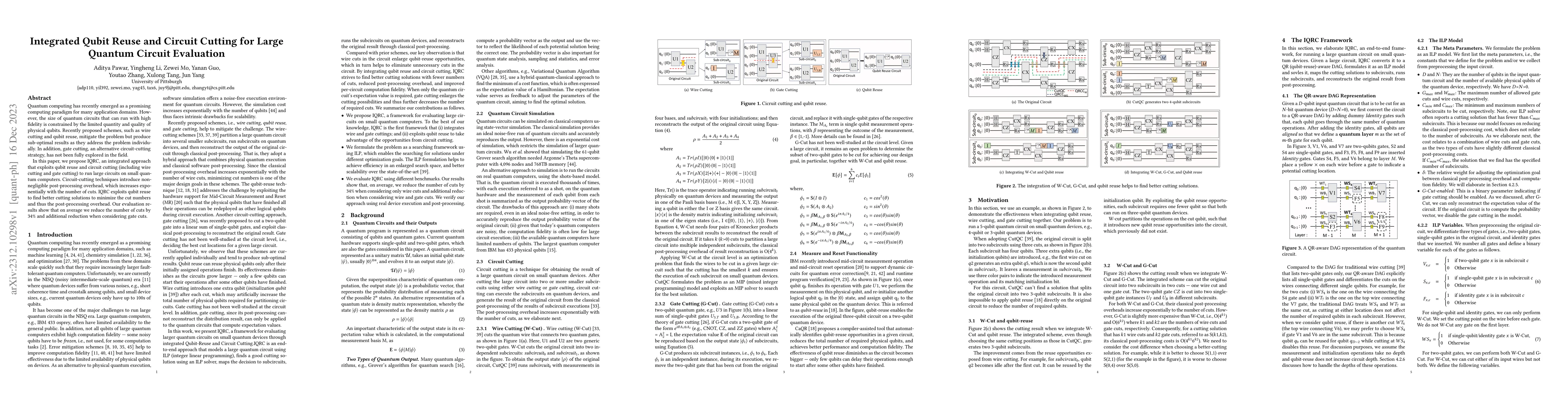Thumbnail for Integrated Qubit Reuse and Circuit Cutting for Large Quantum Circuit
  Evaluation