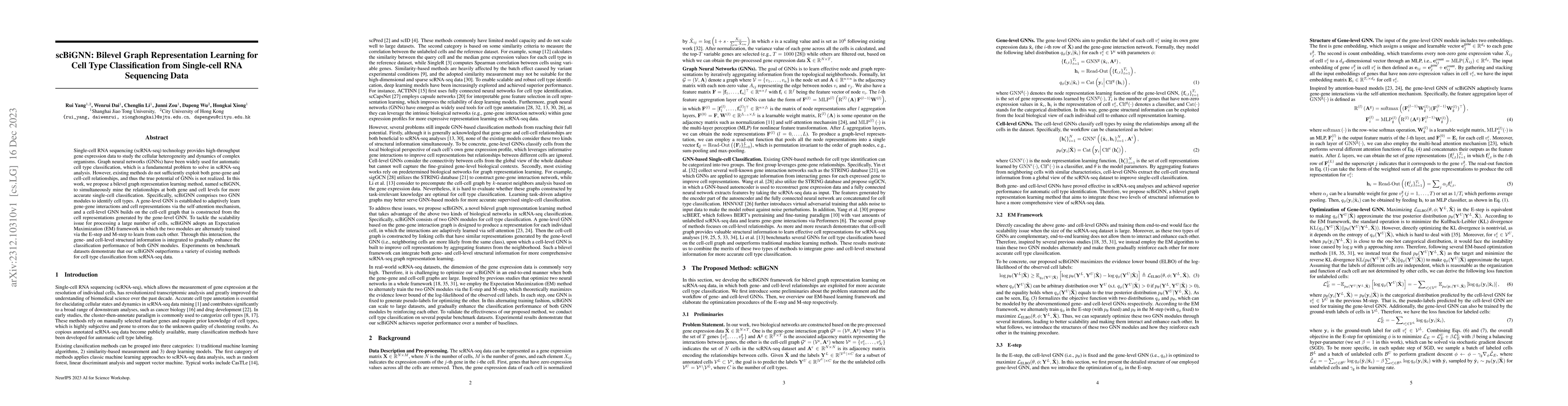 Thumbnail for scBiGNN: Bilevel Graph Representation Learning for Cell Type
  Classification from Single-cell RNA Sequencing Data