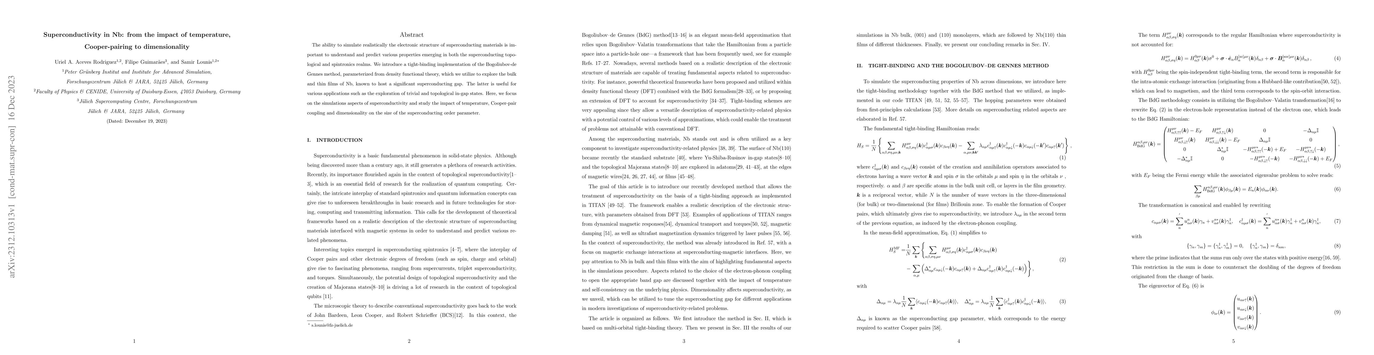 Thumbnail for Superconductivity in Nb: from the impact of temperature, Cooper-pairing
  to dimensionality