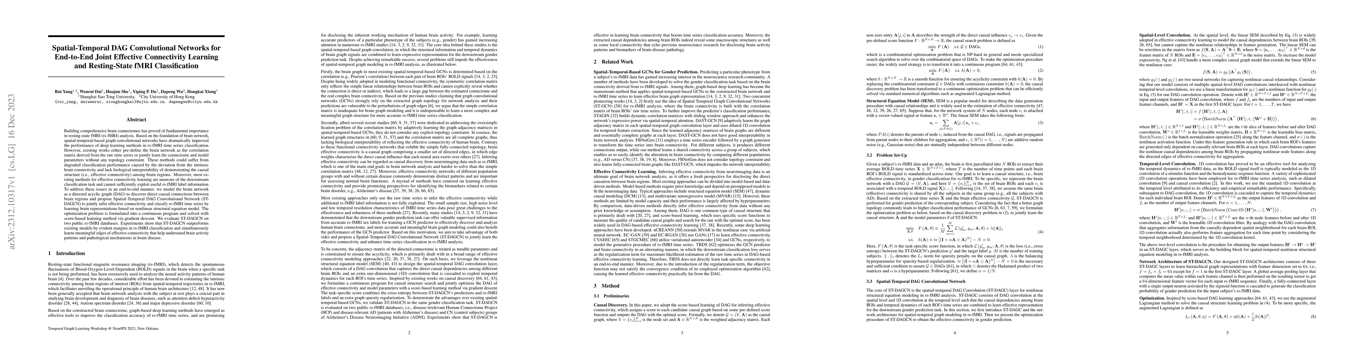 Thumbnail for Spatial-Temporal DAG Convolutional Networks for End-to-End Joint
  Effective Connectivity Learning and Resting-State fMRI Classification