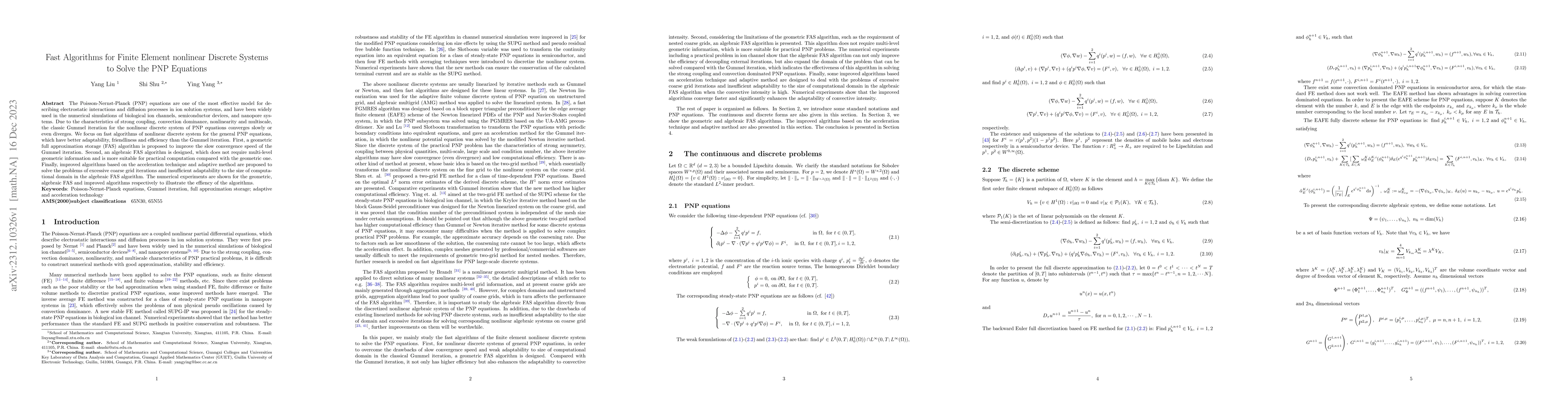 Thumbnail for Fast Algorithms for Finite Element nonlinear Discrete Systems to Solve
  the PNP Equations