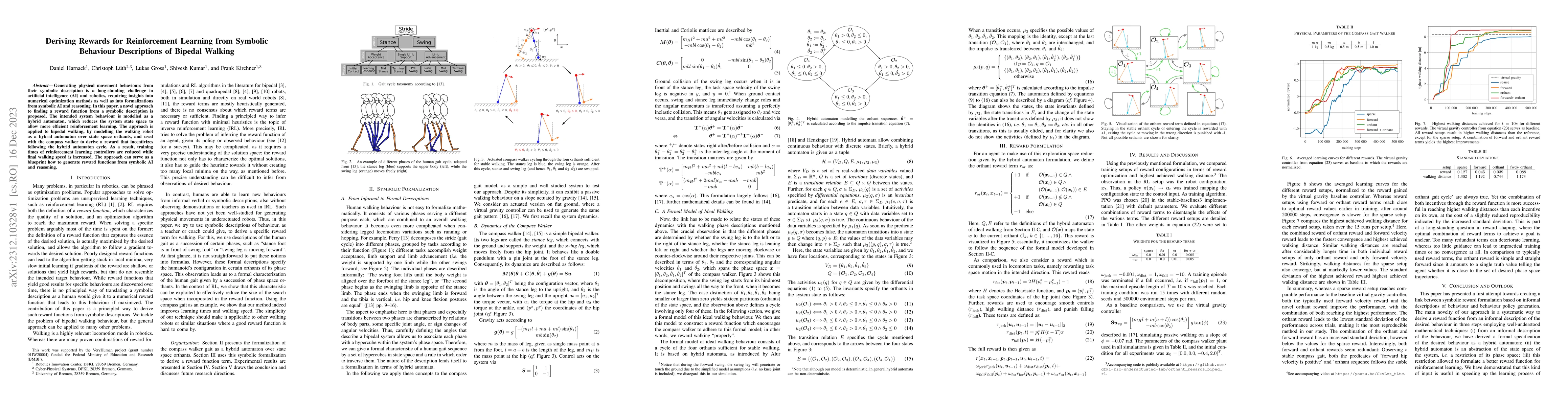 Thumbnail for Deriving Rewards for Reinforcement Learning from Symbolic Behaviour
  Descriptions of Bipedal Walking
