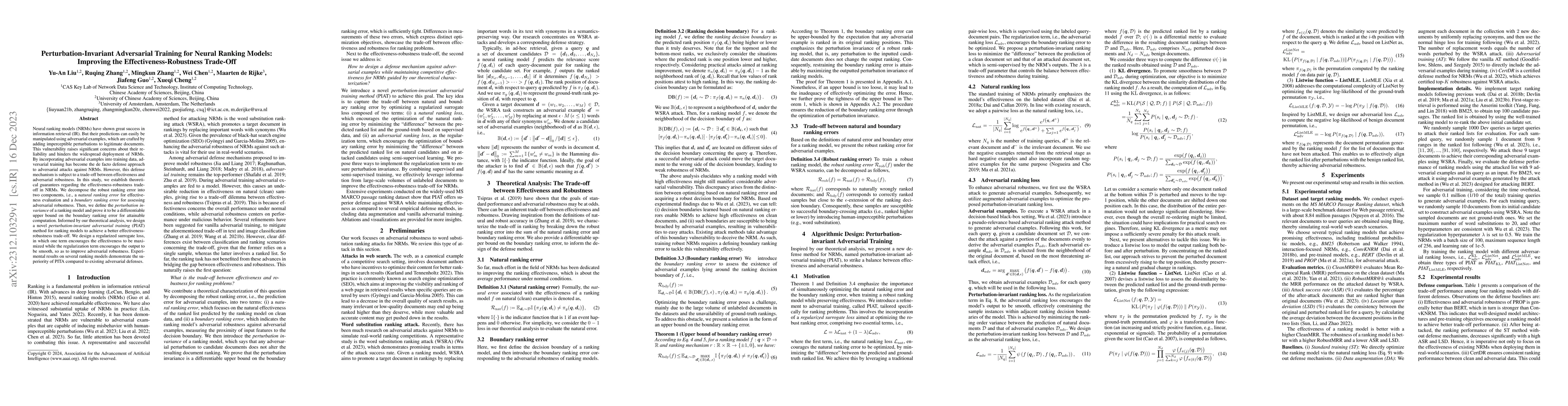 Thumbnail for Perturbation-Invariant Adversarial Training for Neural Ranking Models:
  Improving the Effectiveness-Robustness Trade-Off