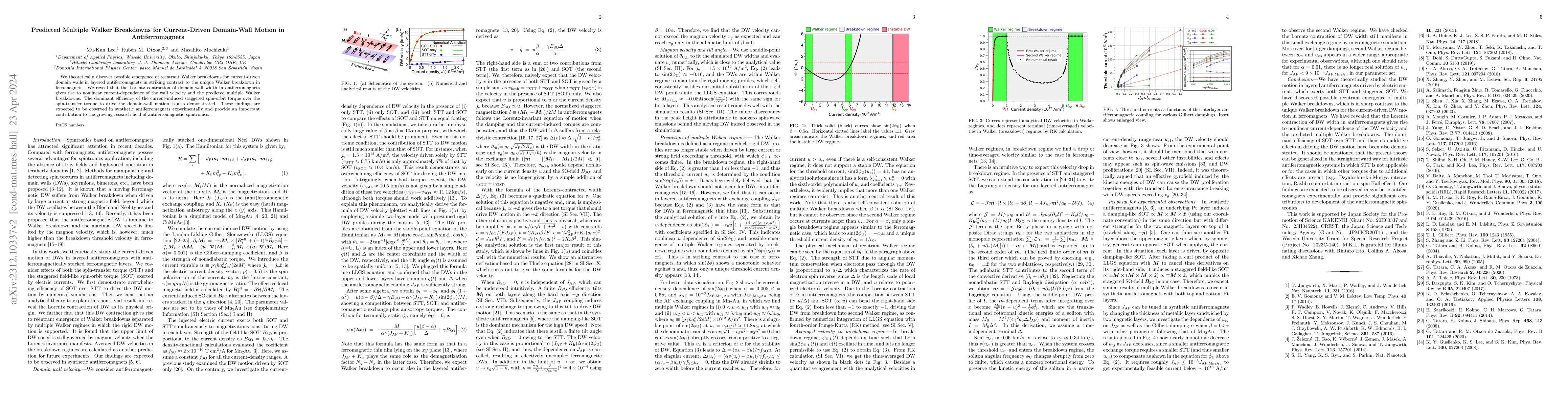 Thumbnail for Predicted Multiple Walker Breakdowns for Current-Driven Domain-Wall
  Motion in Antiferromagnets