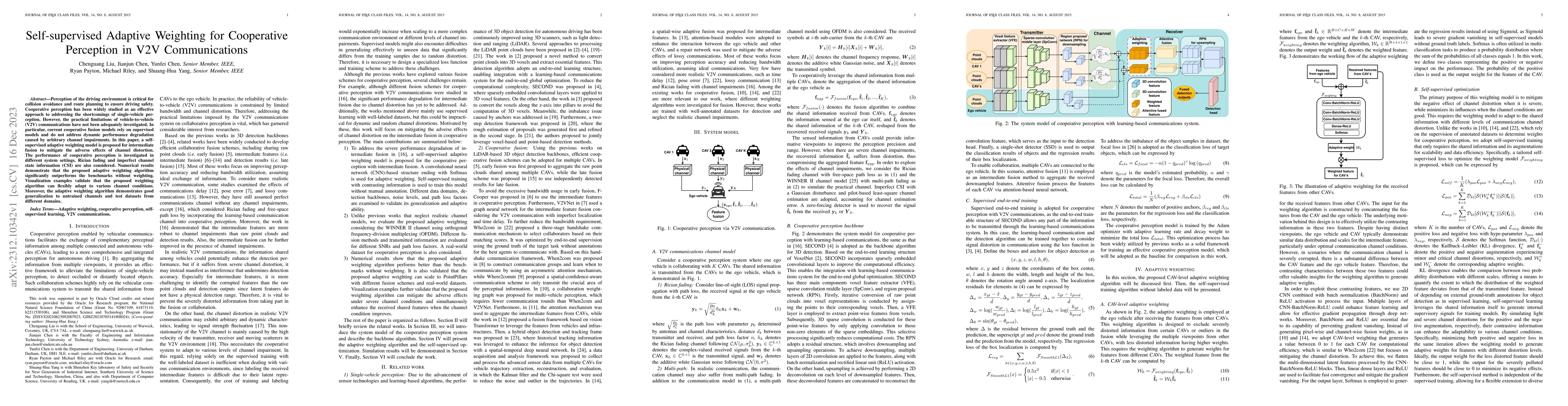 Thumbnail for Self-supervised Adaptive Weighting for Cooperative Perception in V2V
  Communications