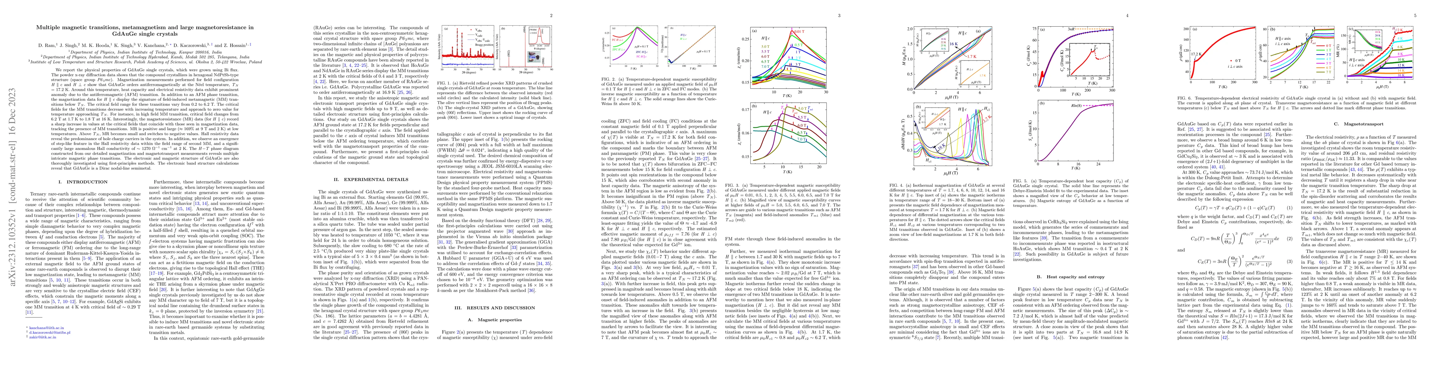 Thumbnail for Multiple magnetic transitions, metamagnetism and large magnetoresistance
  in GdAuGe single crystals