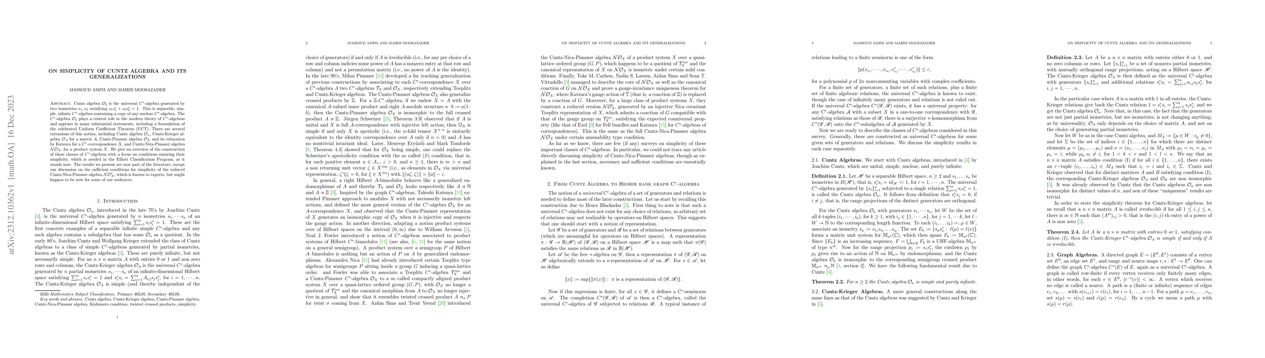 Thumbnail for On simplicity of Cuntz algebra and its generalizations