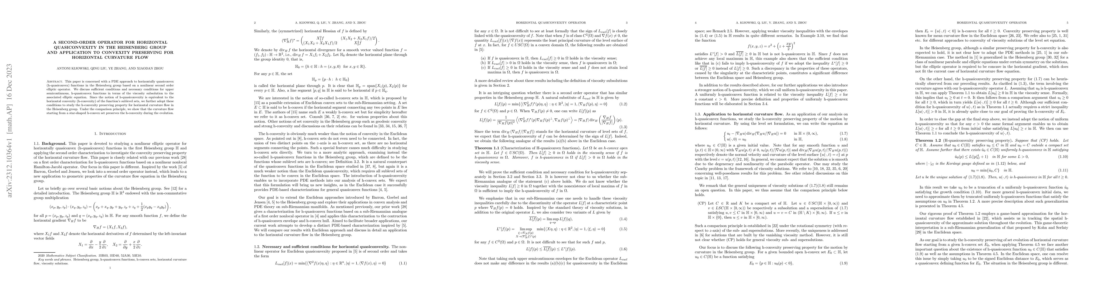 Thumbnail for A second-order operator for horizontal quasiconvexity in the Heisenberg
  group and application to convexity preserving for horizontal curvature flow