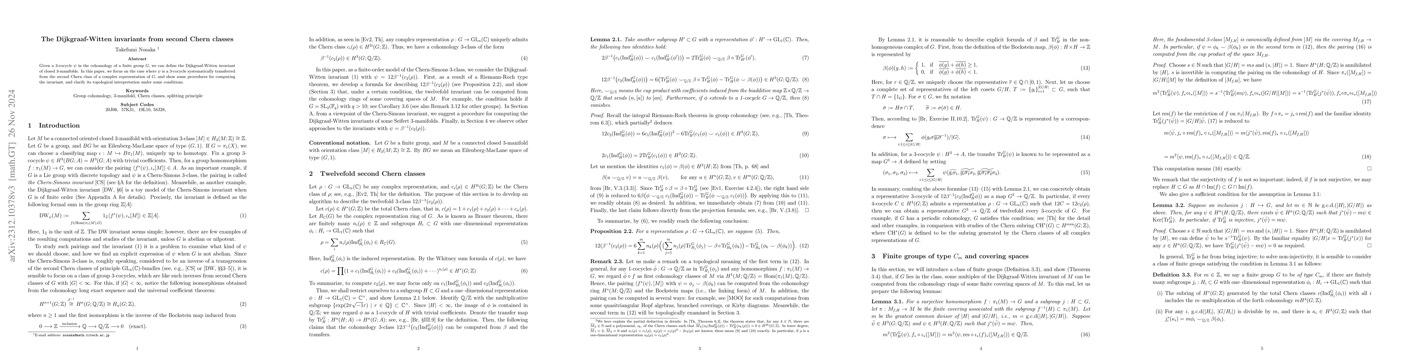 Thumbnail for The Dijkgraaf-Witten invariants from second Chern classes