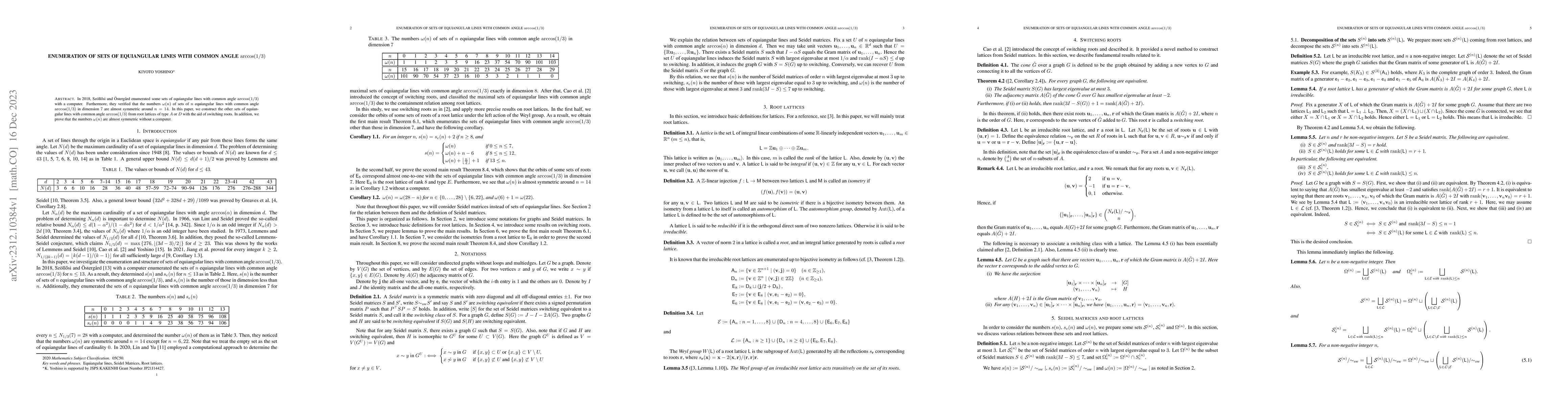 Thumbnail for Enumeration of sets of equiangular lines with common angle
  $\arccos(1/3)$