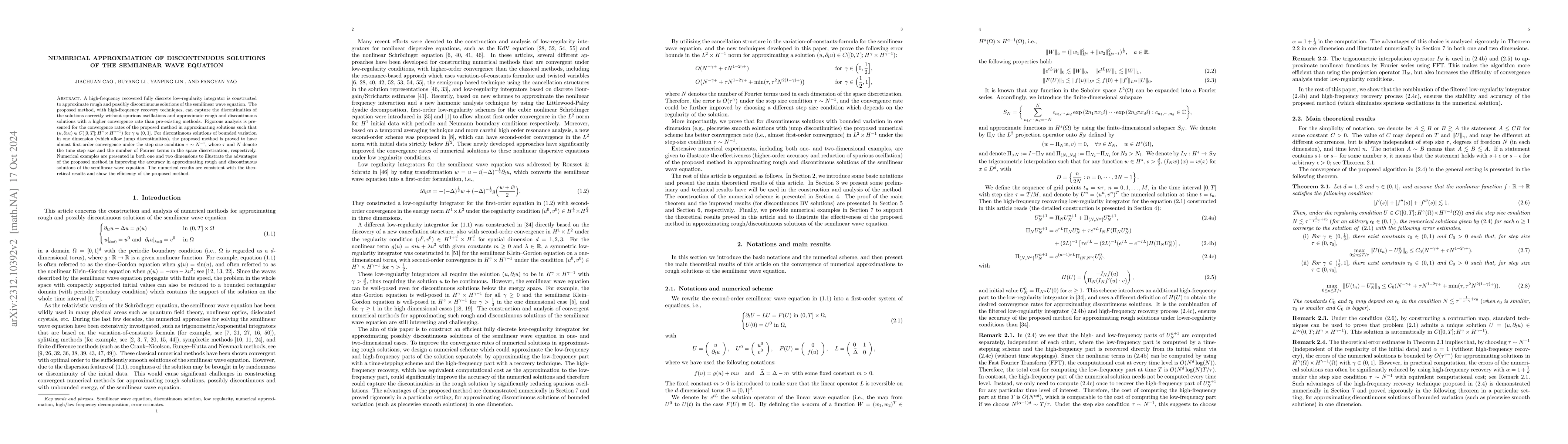 Thumbnail for Numerical approximation of discontinuous solutions of the semilinear
  wave equation