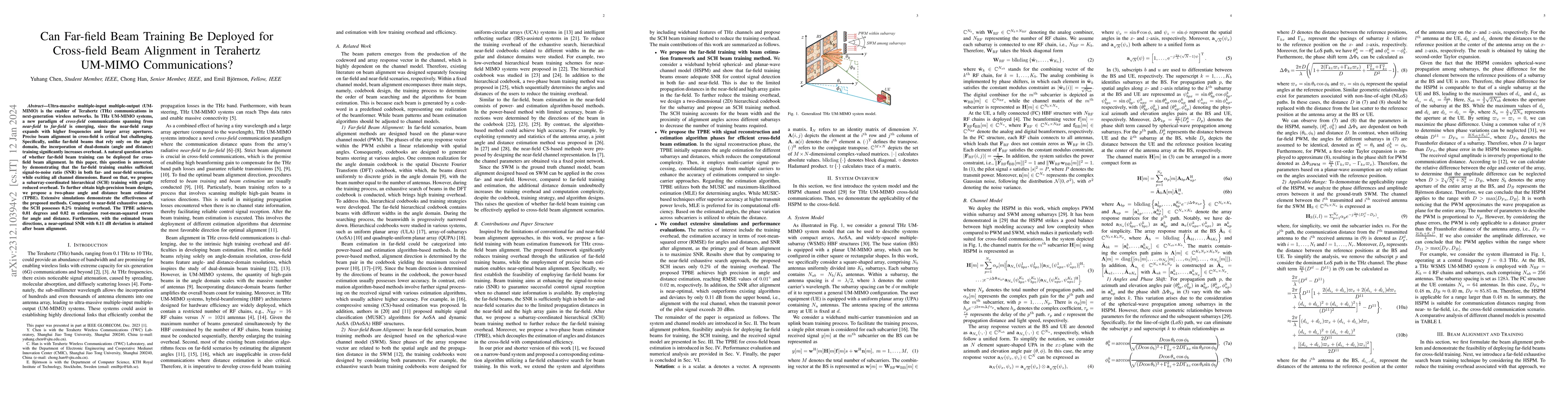 Thumbnail for Can Far-field Beam Training Be Deployed for Cross-field Beam Alignment
  in Terahertz UM-MIMO Communications?