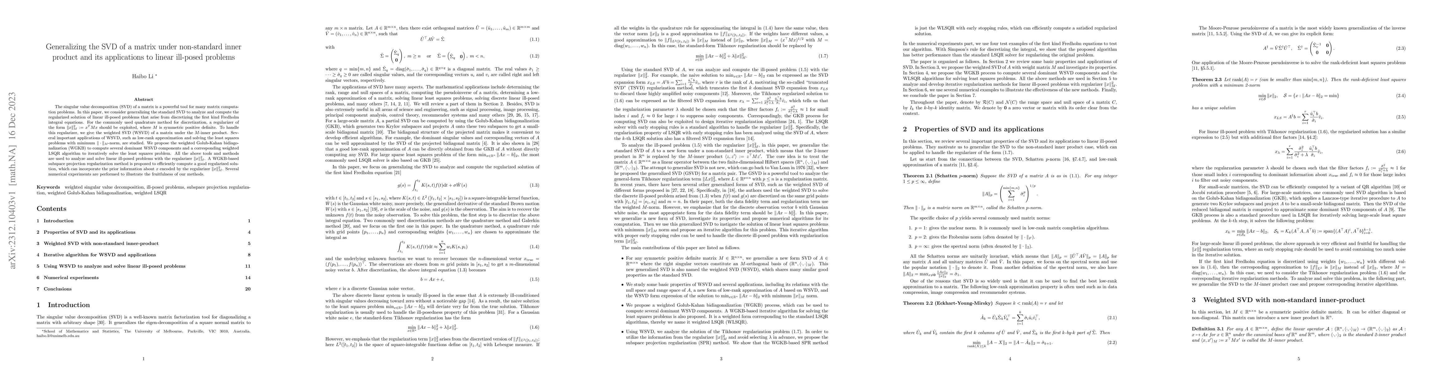 Thumbnail for Generalizing the SVD of a matrix under non-standard inner product and
  its applications to linear ill-posed problems