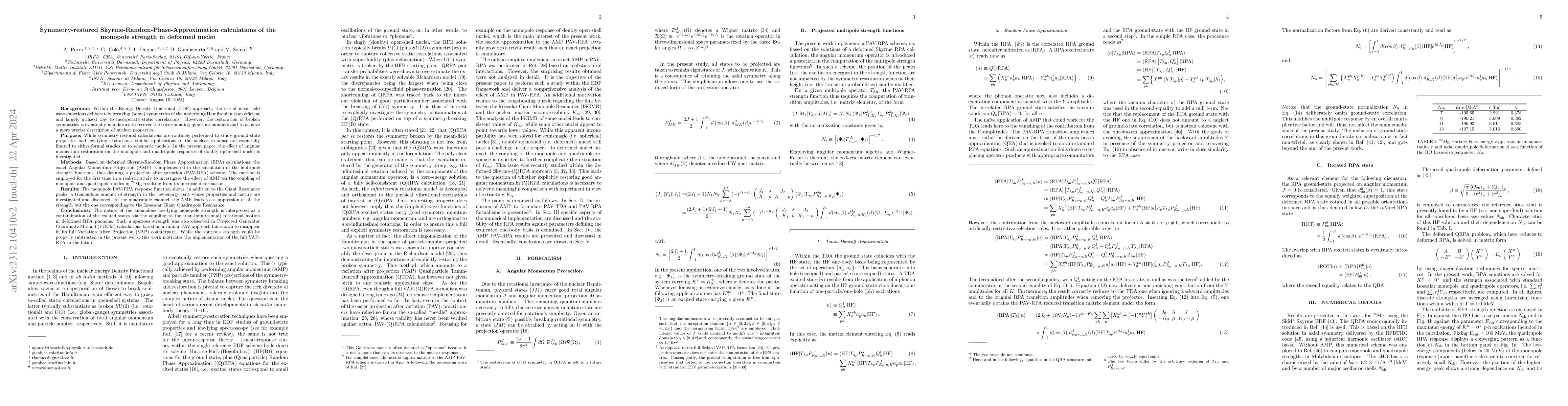 Thumbnail for Symmetry-restored Skyrme-Random-Phase-Approximation calculations of the
  monopole strength in deformed nuclei