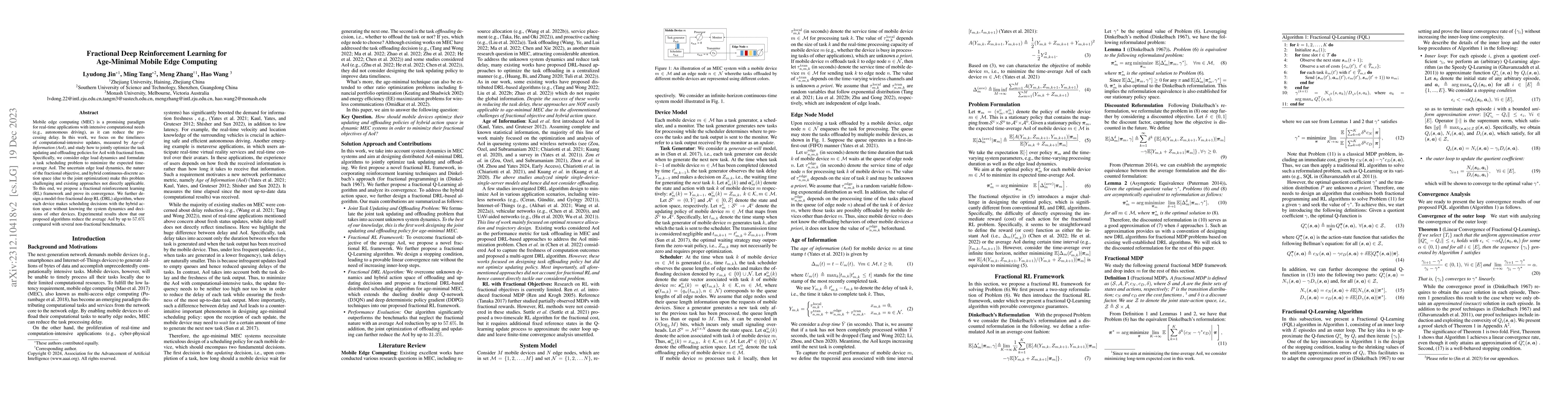 Thumbnail for Fractional Deep Reinforcement Learning for Age-Minimal Mobile Edge
  Computing