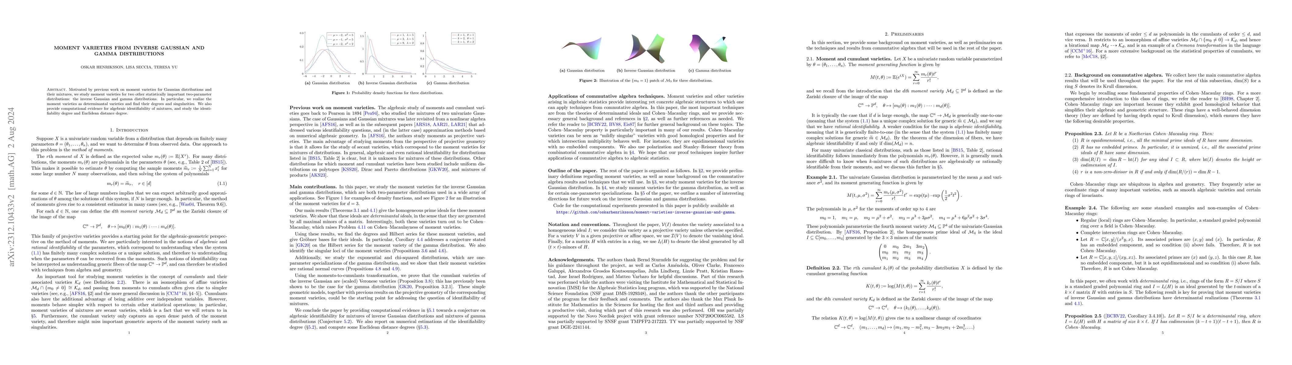 Thumbnail for Moment varieties from inverse Gaussian and gamma distributions