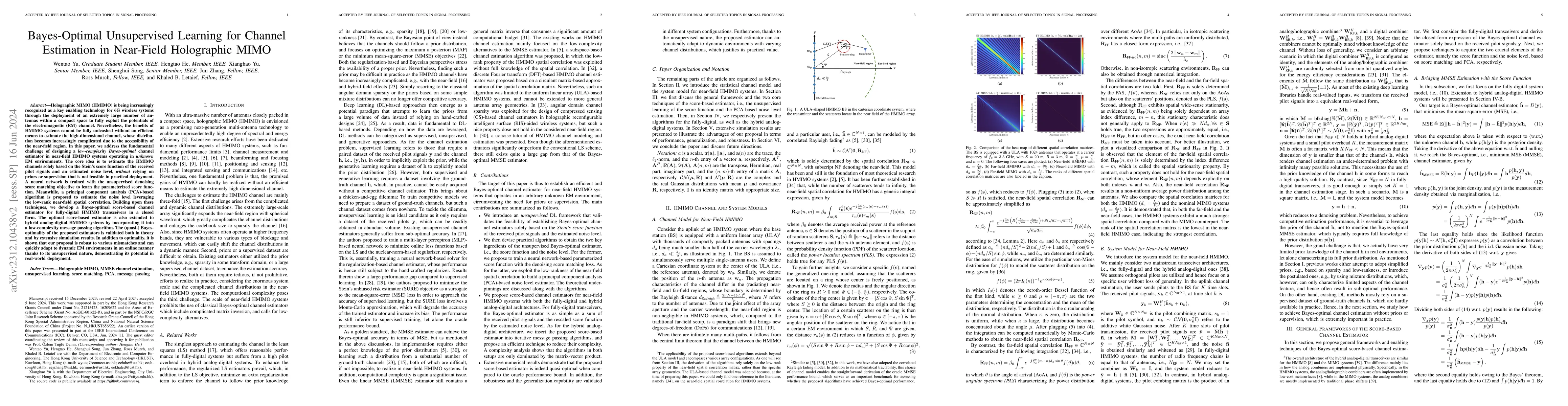 Thumbnail for Bayes-Optimal Unsupervised Learning for Channel Estimation in Near-Field
  Holographic MIMO