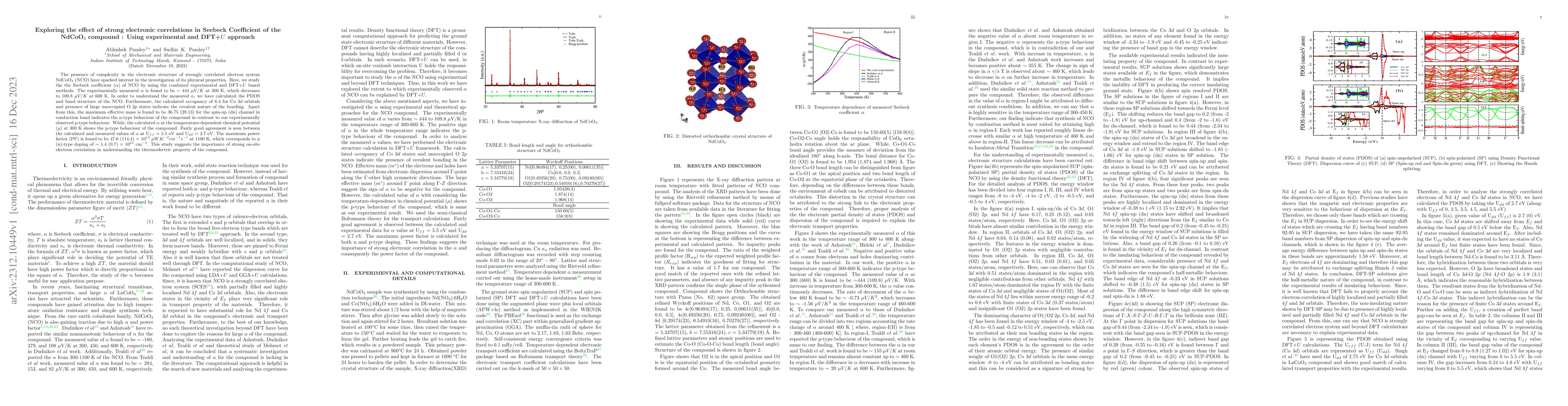 Thumbnail for Exploring the effect of strong electronic correlations in Seebeck
  Coefficient of the NdCoO3 compound : Using experimental and DFT+U approach
