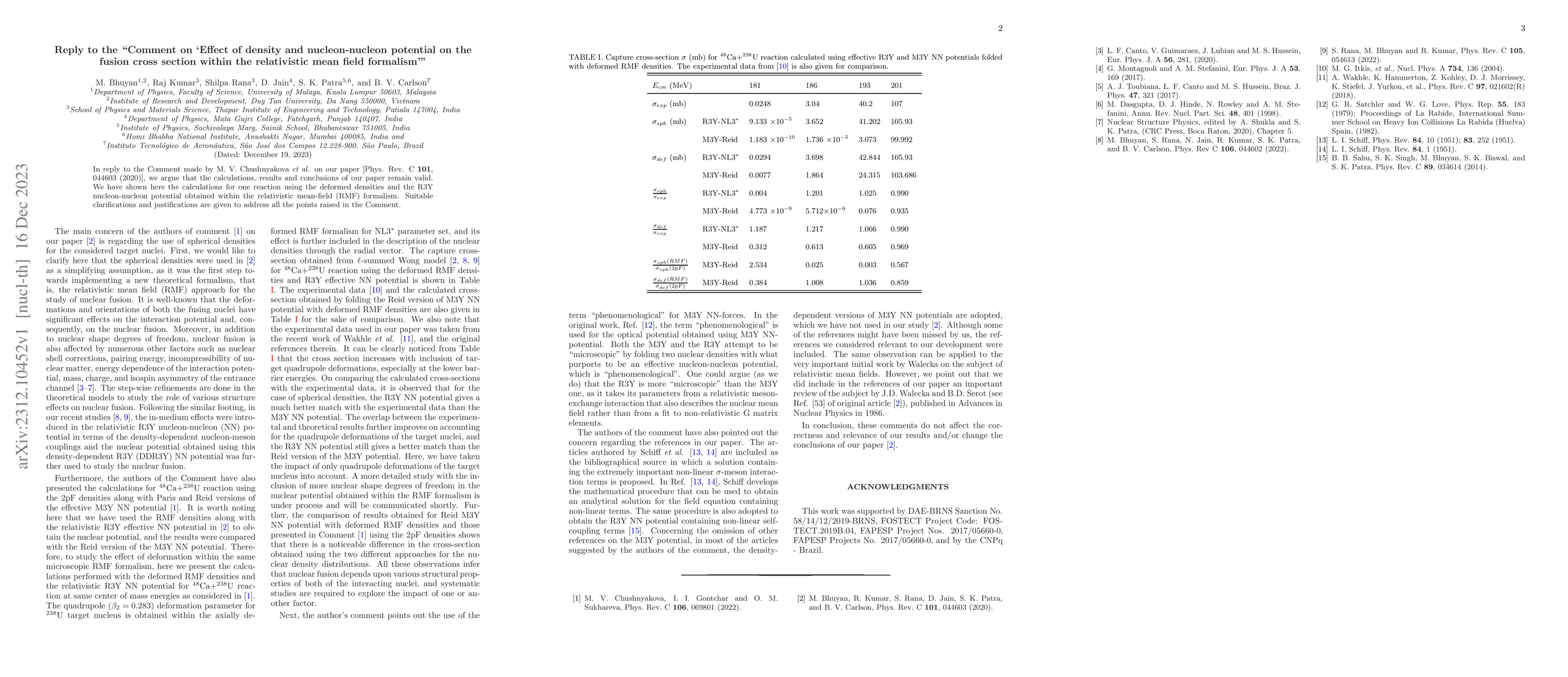 Thumbnail for Reply to the "Comment on `Effect of density and nucleon-nucleon
  potential on the fusion cross section within the relativistic mean field
  formalism'"