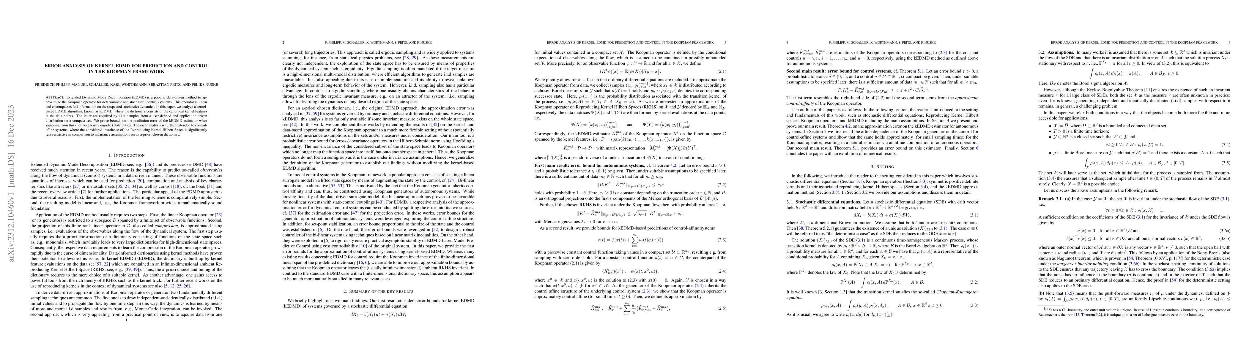 Thumbnail for Error analysis of kernel EDMD for prediction and control in the Koopman
  framework