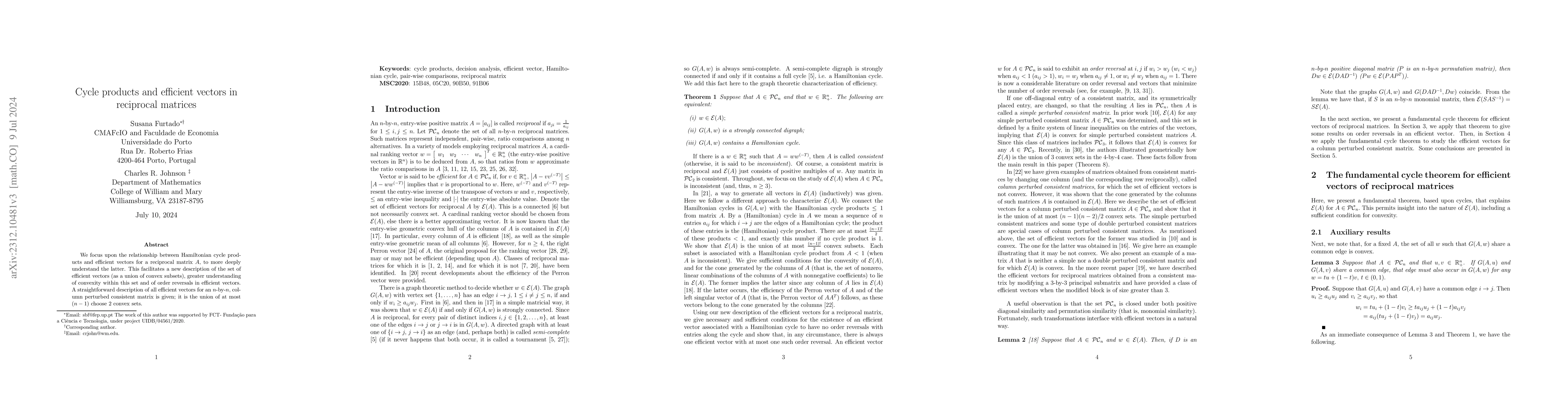 Thumbnail for Cycle products and efficient vectors in reciprocal matrices