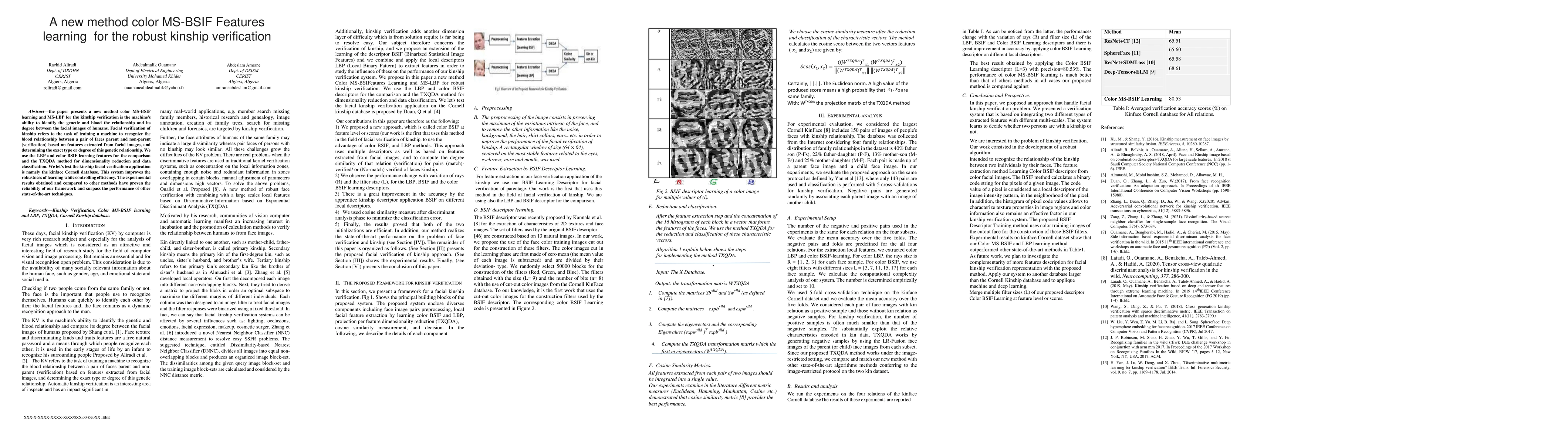 Thumbnail for A new method color MS-BSIF Features learning for the robust kinship
  verification