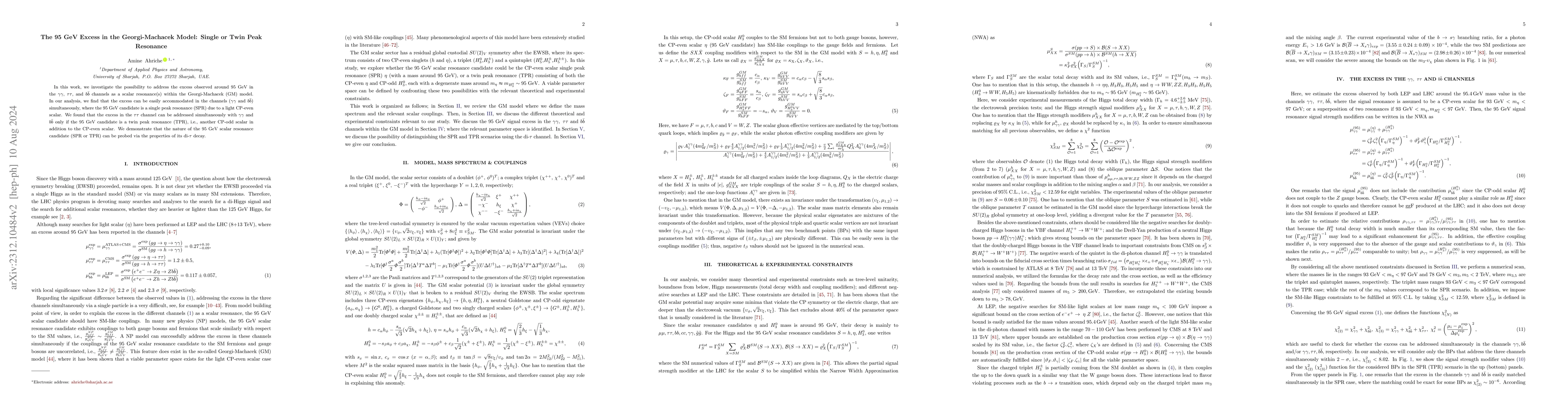 Thumbnail for The 95 GeV Excess in the Georgi-Machacek Model: Single or Twin Peak
  Resonance