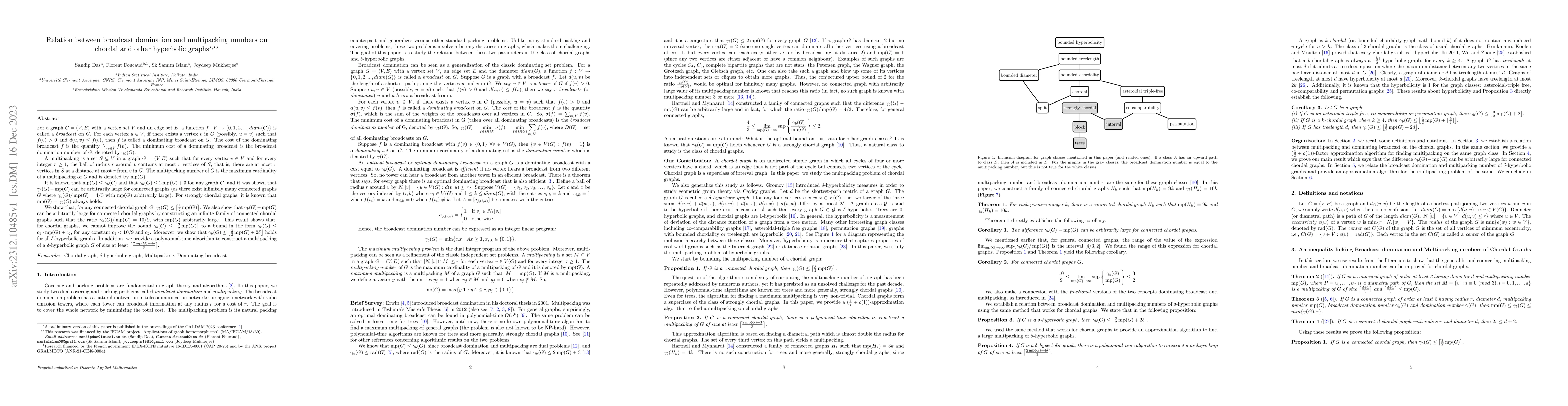 Thumbnail for Relation between broadcast domination and multipacking numbers on
  chordal and other hyperbolic graphs