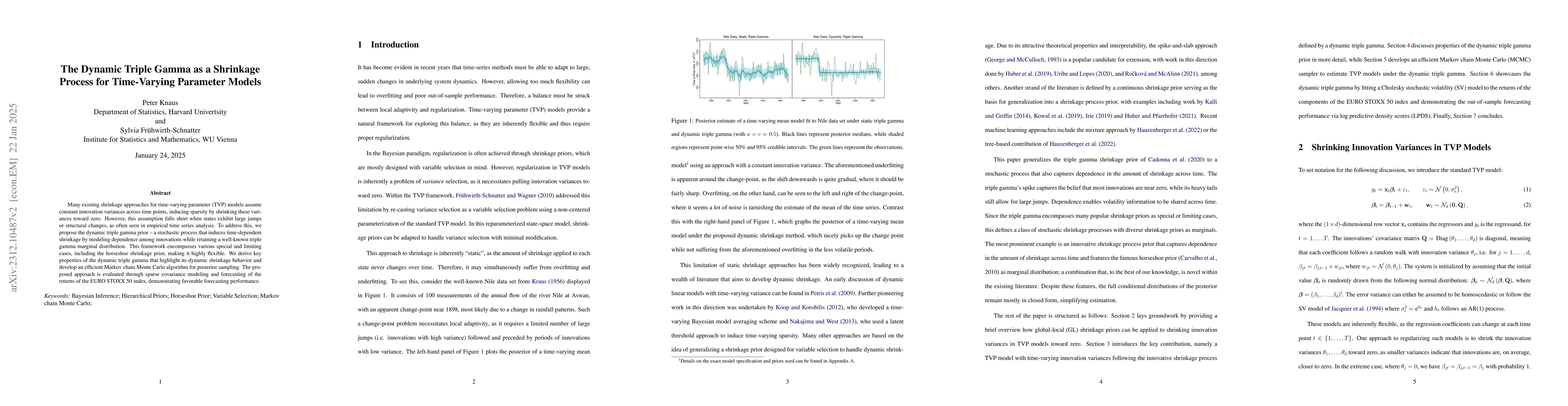 Thumbnail for The Dynamic Triple Gamma Prior as a Shrinkage Process Prior for
  Time-Varying Parameter Models