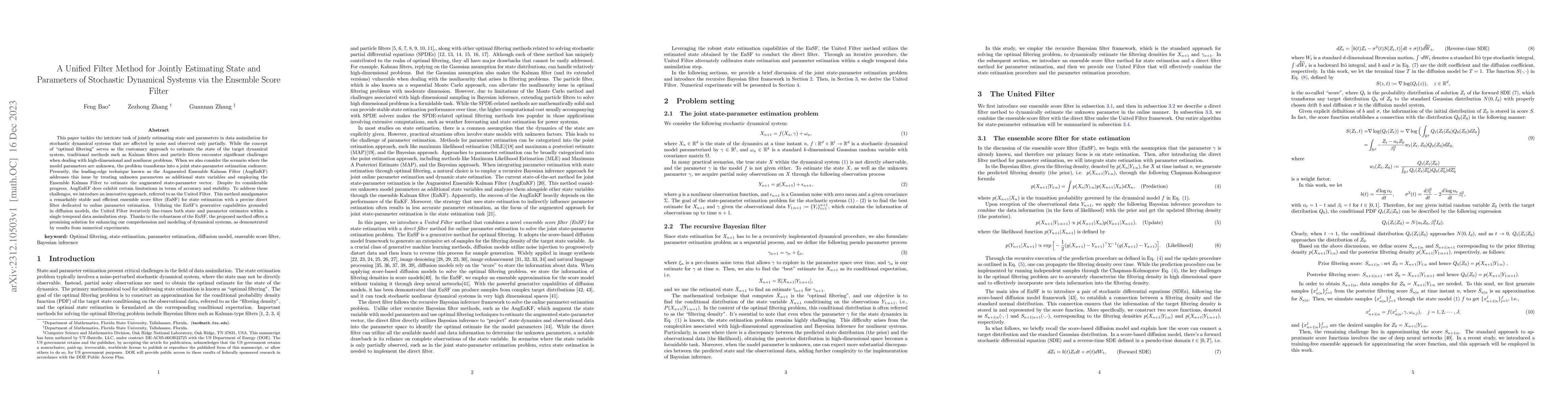 Thumbnail for A Unified Filter Method for Jointly Estimating State and Parameters of
  Stochastic Dynamical Systems via the Ensemble Score Filter