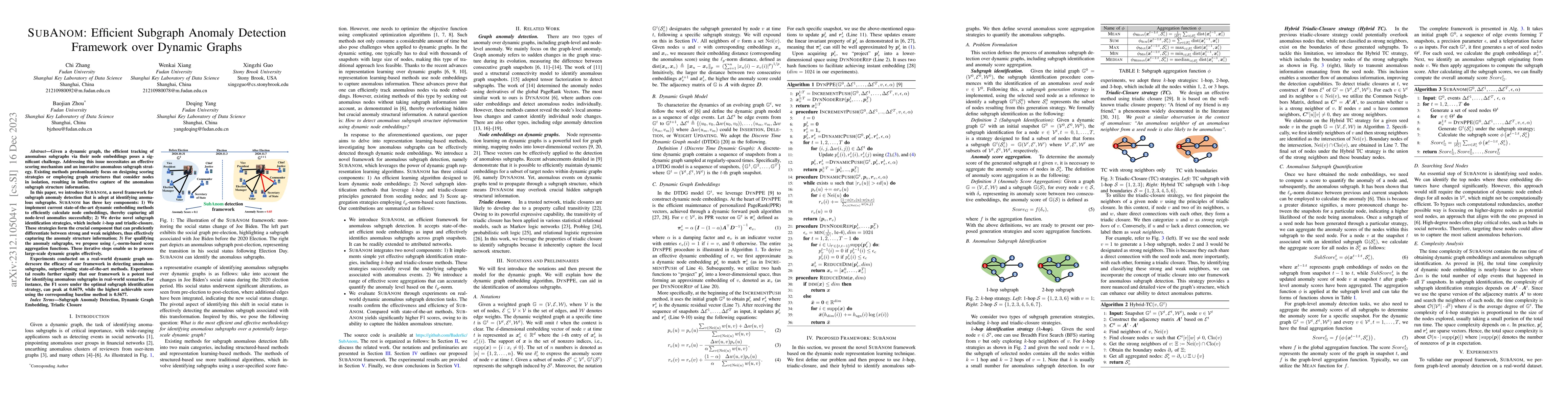 Thumbnail for SubAnom: Efficient Subgraph Anomaly Detection Framework over Dynamic
  Graphs