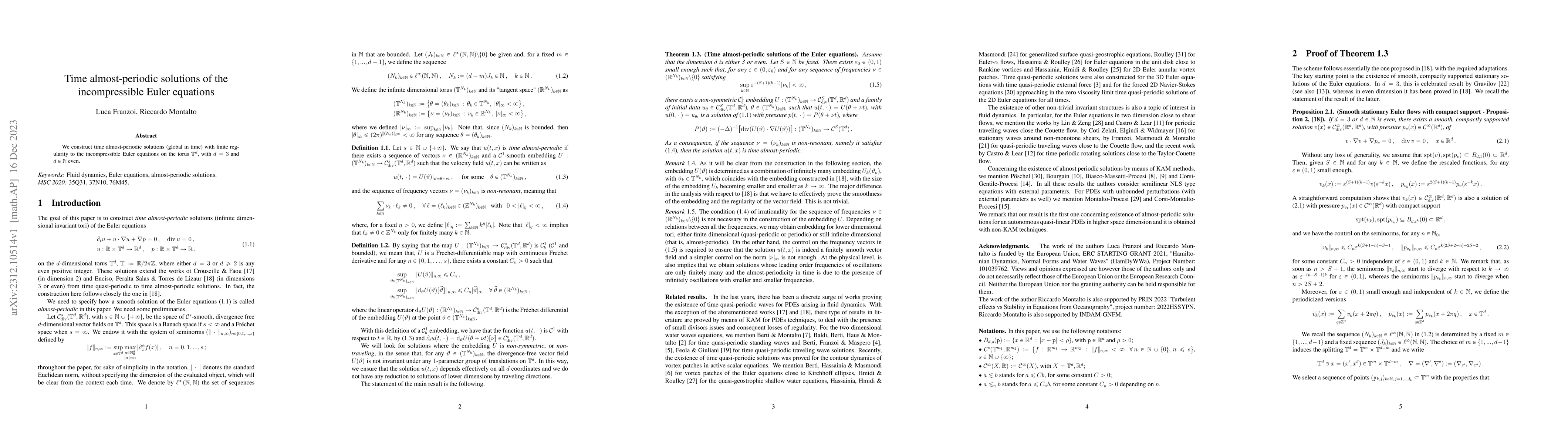 Thumbnail for Time almost-periodic solutions of the incompressible Euler equations