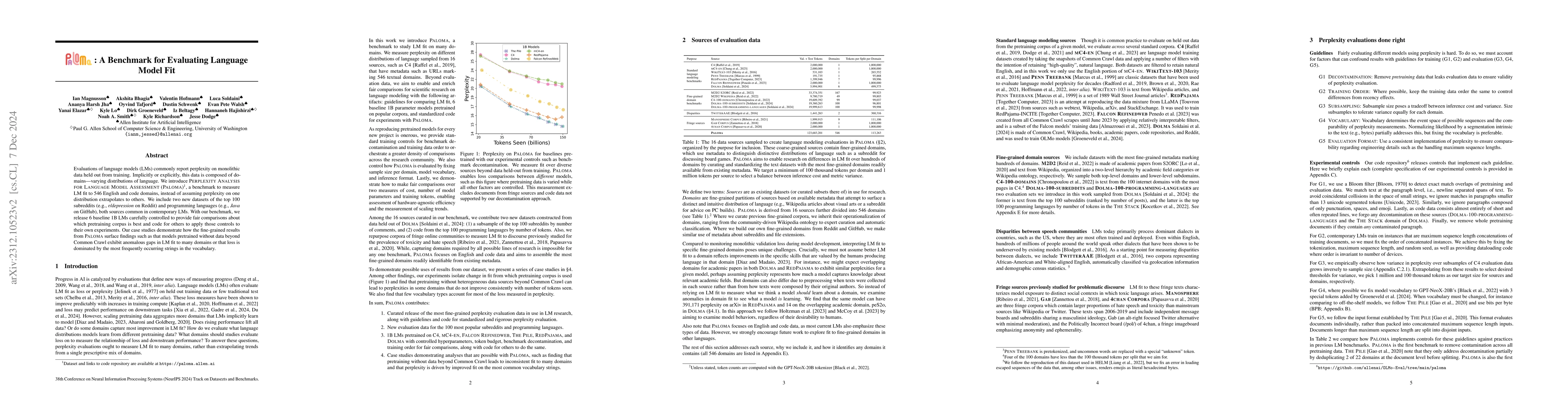 Thumbnail for Paloma: A Benchmark for Evaluating Language Model Fit