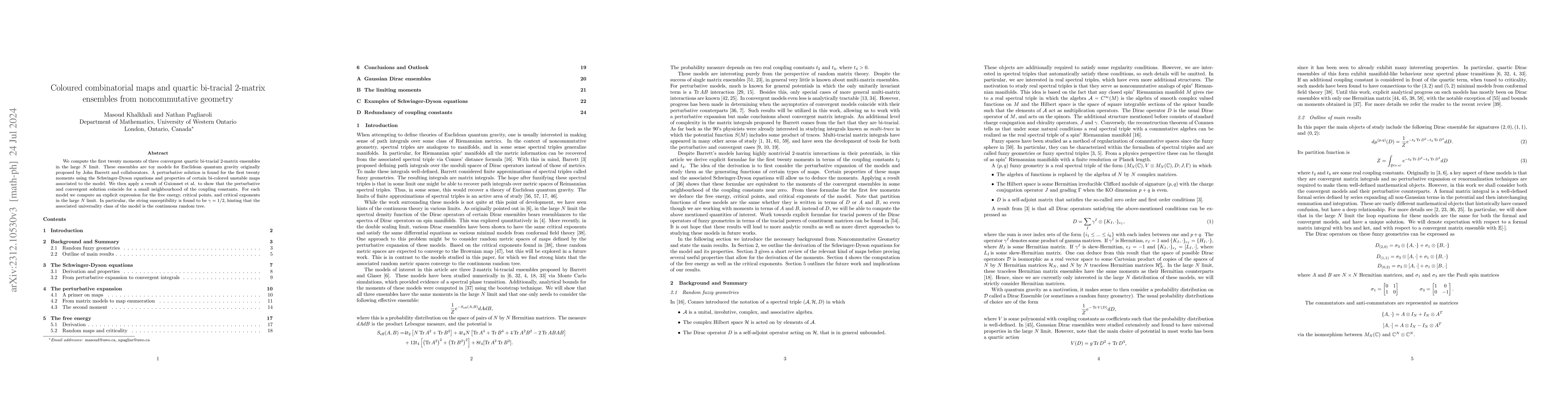 Thumbnail for Coloured combinatorial maps and quartic bi-tracial 2-matrix ensembles
  from noncommutative geometry