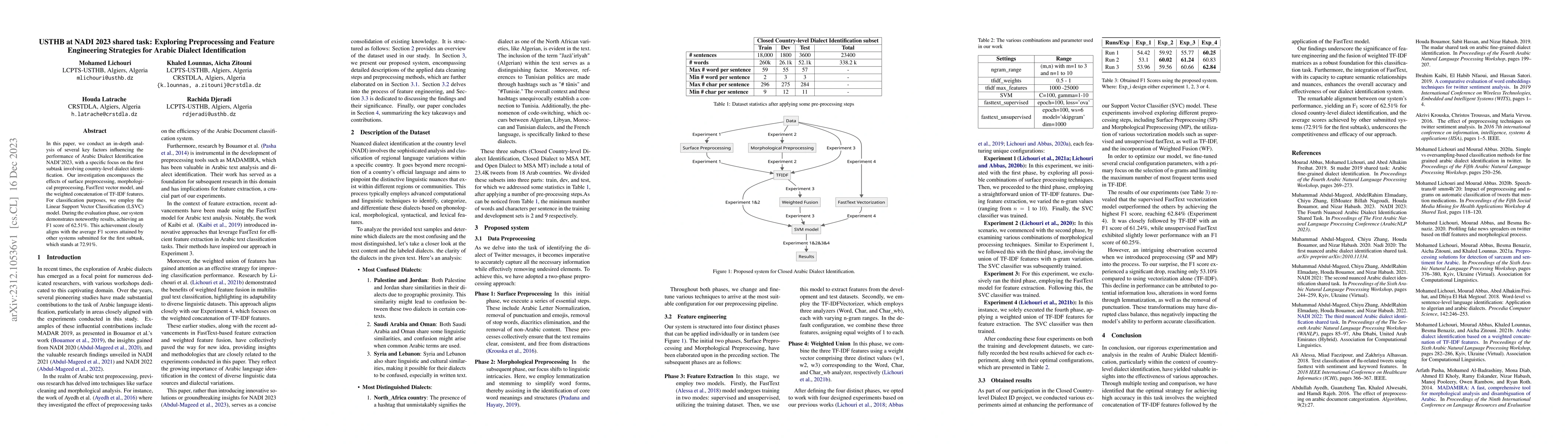 Thumbnail for USTHB at NADI 2023 shared task: Exploring Preprocessing and Feature
  Engineering Strategies for Arabic Dialect Identification