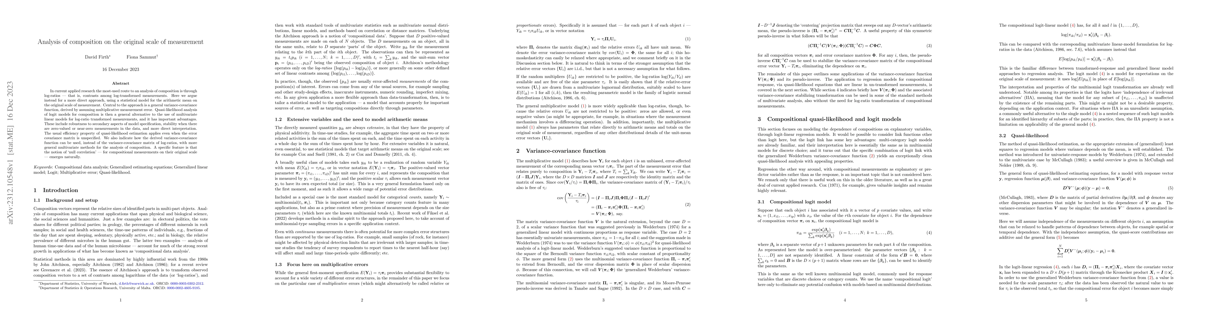 Thumbnail for Analysis of composition on the original scale of measurement