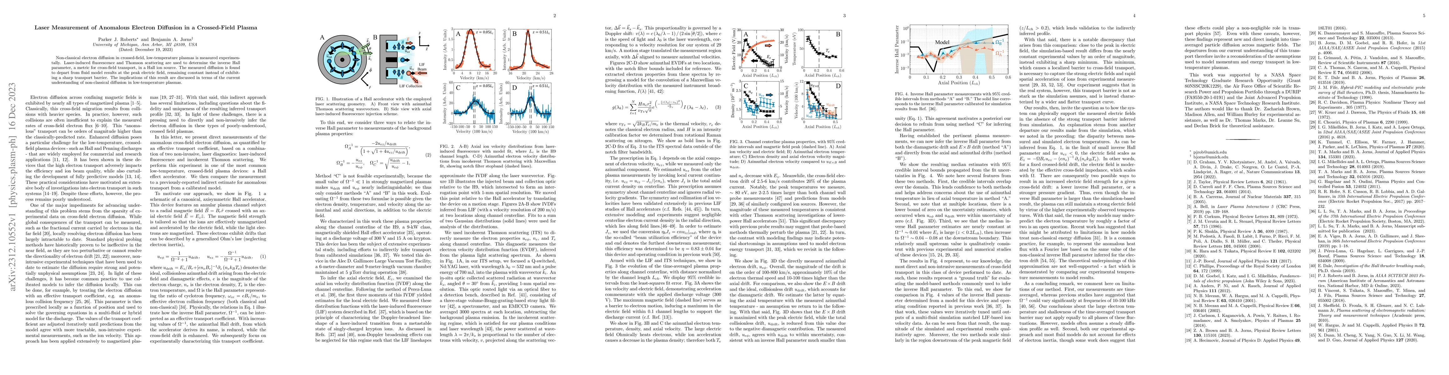 Thumbnail for Laser Measurement of Anomalous Electron Diffusion in a Crossed-Field
  Plasma